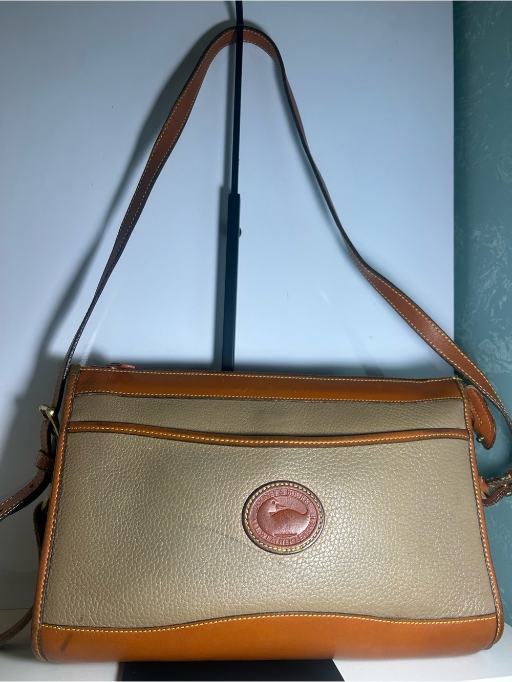 Dooney & Bourke Taupe Crossbody with Brown Leather Trim - Picture 2 of 8